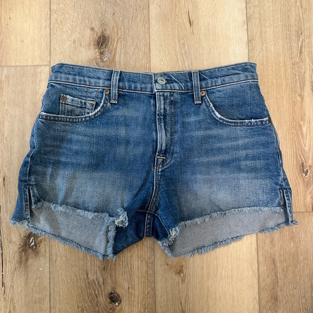 7 For All Mankind Distressed Blue Denim Cutoff Shorts